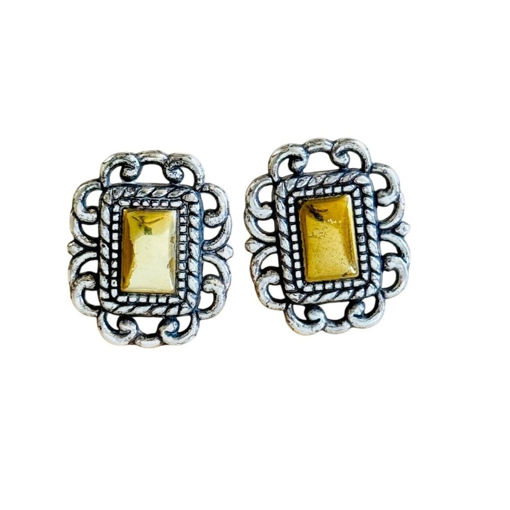 Brighton Vintage Postcard Scroll Earrings Two Tone Gold Silver Plated Pierced